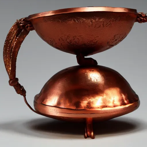 Image similar to A metal incense burner made of copper in the shape of a gourd. With delicate Japanese decorative carvings