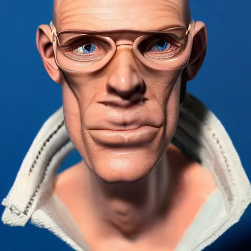 Image similar to A middle-aged Dr. Venture in real life with a hooked nose, a long gaunt face and skinny body and neck, very thin and bald, realistic, very realistic, hyperrealistic, highly detailed, very detailed, extremely detailed, detailed, digital art, oil painting, trending on artstation, headshot and bodyshot, detailed face, very detailed face, extremely detailed face, HD Quality, 8k resolution, very very detailed face, real life