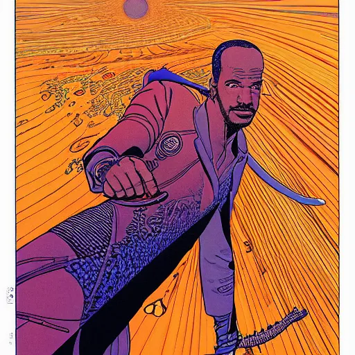 Prompt: marlon wayans retro minimalist portrait moebius starwatcher comic by jean giraud, 8 k