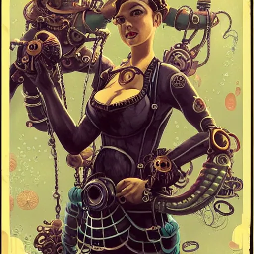 Image similar to lofi underwater bioshock steampunk selfie, octopus, Pixar style, by Tristan Eaton Stanley Artgerm and Tom Bagshaw.