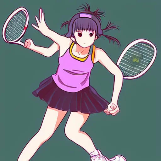 Image similar to A girl playing tennis, Japanese anime style, BREAK BACK style, drawn by KASA