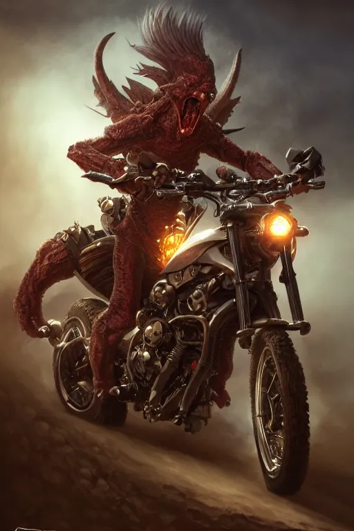 Image similar to hell mutant motorbiker, highly detailed, d & d, fantasy, highly detailed, digital painting, trending on artstation, concept art, sharp focus, illustration, global illumination, ray tracing, realistic shaded, art by artgerm and greg rutkowski and fuji choko and viktoria gavrilenko and hoang lap, sunny