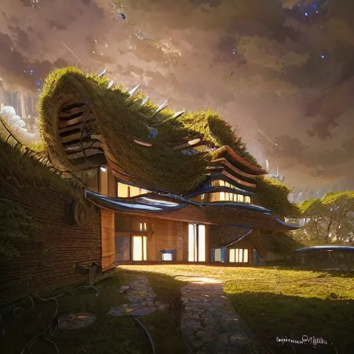 Prompt: highly detailed futuristic house design by kengo kuma, unreal engine, fantasy art by greg rutkowski, loish, rhads, ferdinand knab, makoto shinkai and lois van baarle, ilya kuvshinov, rossdraws, tom bagshaw, global illumination, radiant light, detailed and intricate environment