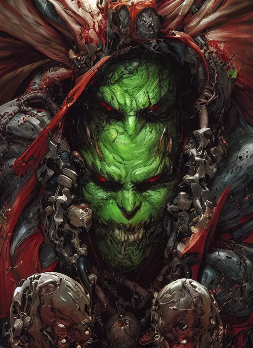 Image similar to first issue of spawn comic book cover art, au naturel, hyper detailed, digital art, trending in artstation, cinematic lighting, studio quality, smooth render, unreal engine 5 rendered, octane rendered, art style by klimt and nixeu and ian sprigger and wlop and krenz cushart