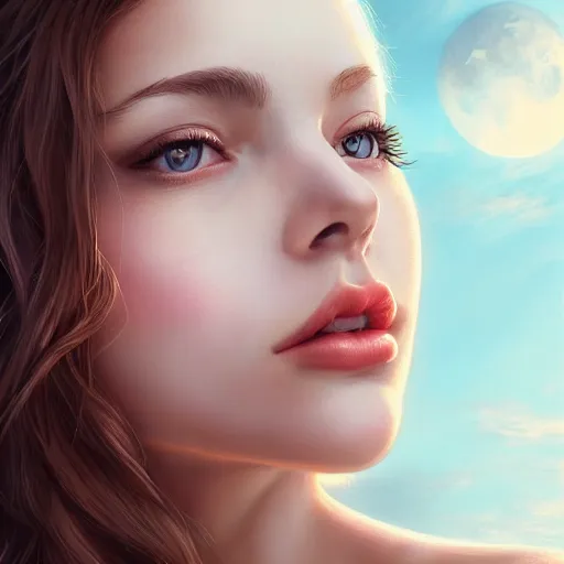 Prompt: a bored gorgeous female, photo, professionally retouched, soft lighting, wearing sundress, illuminated by moonlight, realistic, smooth face, goddess, luscious lips, perfect eyes, wide angle, sharp focus on eyes, 8 k high definition, insanely detailed, intricate, elegant, art by artgerm and wlop