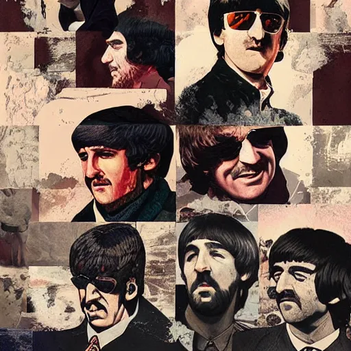 Prompt: epic digital matte paining soviet beatles by jama jurabaev and denis villeneuve, extremely detailed, artstation