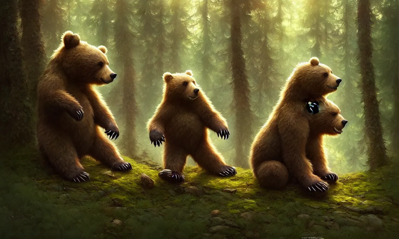 Prompt: cute cartoon bear in forest, sharp focus, illustration, highly detailed, digital painting, concept art, matte, art by wlop and artgerm and greg rutkowski and alphonse mucha, masterpiece