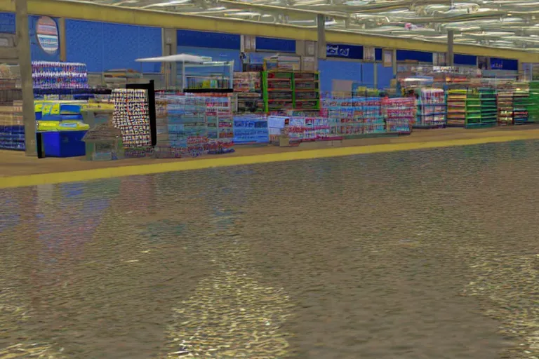 Prompt: flooded walmart , dreamcast screenshot, shenmue,