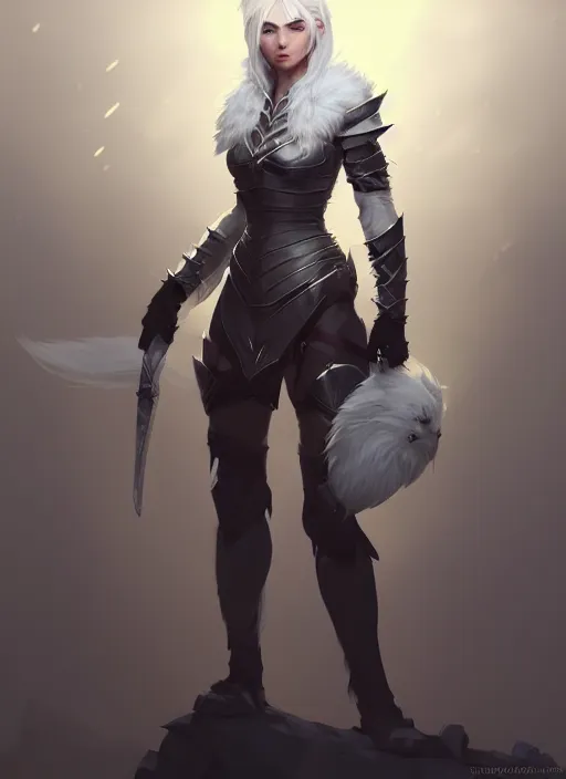 Image similar to fur - lined armor!!! beautiful and elegant white haired female!! gorgeous ayes!! character concept art, sharp focus, octane render! unreal engine 5! highly rendered!! trending on artstation!! detailed linework!! illustration by bussiere rutkowski andreas rocha