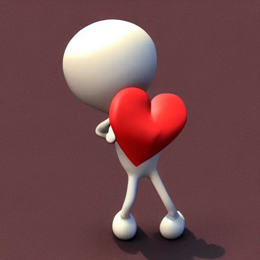 Image similar to 3 d render of a simplistic red clay character holding a heart, qhite background, studio lighting, made in 3 ds max