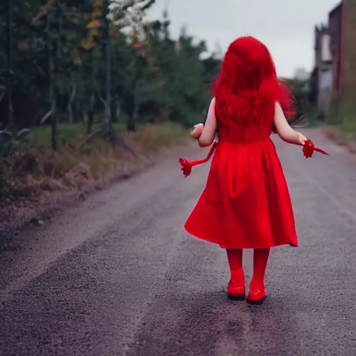 Image similar to a girl dressed red with red hair