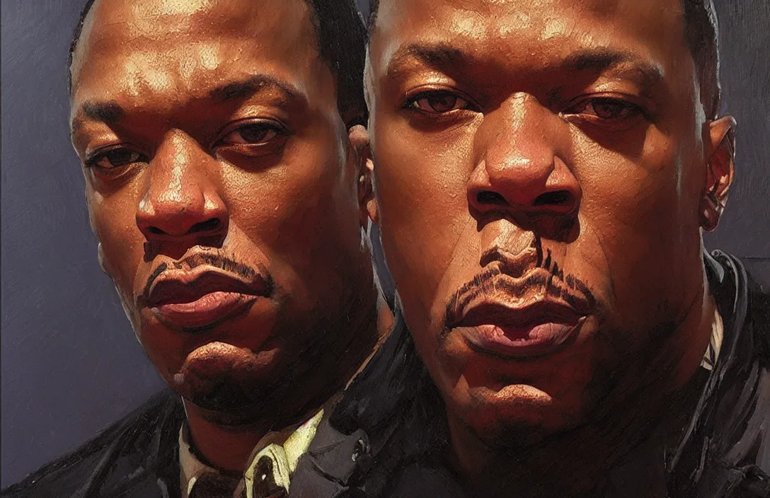 Prompt: portrait of dr dre!!!!!!!!!!!!!!!!!!!!!!!!!!!, detailed face, detailed painting,, epic lighting, by ilya repin, phil hale and kent williams