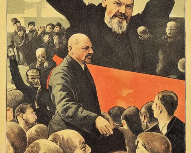 Image similar to lenin addressing a crowd, soviet propaganda posterm