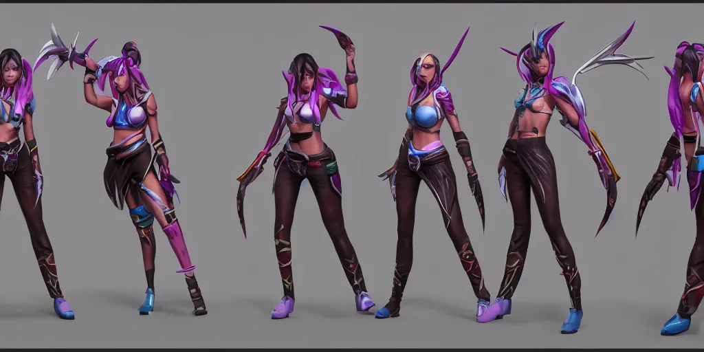 Prompt: 360 degree character sheet of Arcade Akali (wild rift). 3d render, octane render, realistic, highly detailed, trending on artstation