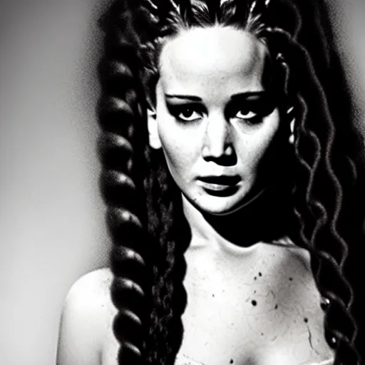 Prompt: jennifer lawrence as the bride of frankenstein, relistic,