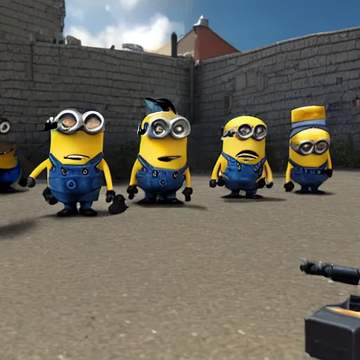 Image similar to despicable me minions playing counter strike; global offensive, game screenshot