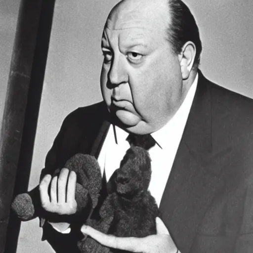 Prompt: alfred hitchcock with king kong