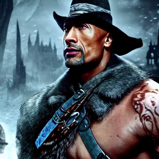 Image similar to dwayne johnson as lady maria from bloodborne