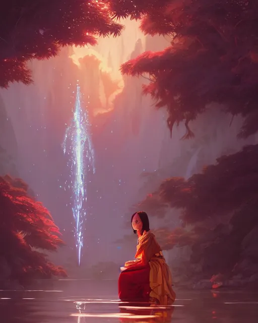 Image similar to asian mage casting a water spell, highly detailed vfx portrait, unreal engine, greg rutkowski, loish, rhads, beeple, makoto shinkai and lois van baarle, ilya kuvshinov, rossdraws, tom bagshaw, alphonse mucha, global illumination, detailed and intricate environment