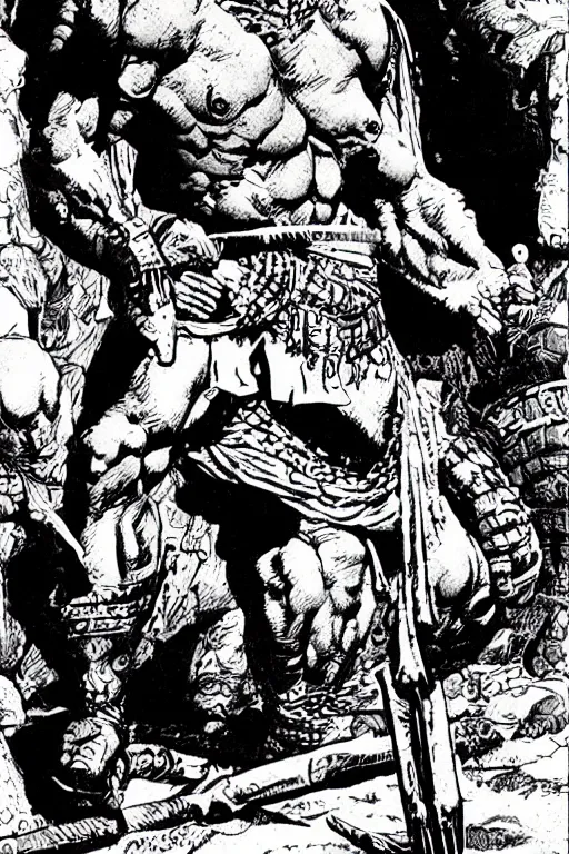 Image similar to ancient historically accurate depiction of the Bible Character Goliath of Gath, the Philistine warrior giant by frank miller