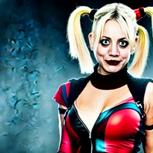 Image similar to A still of Kaley Cuoco as Harley Quinn