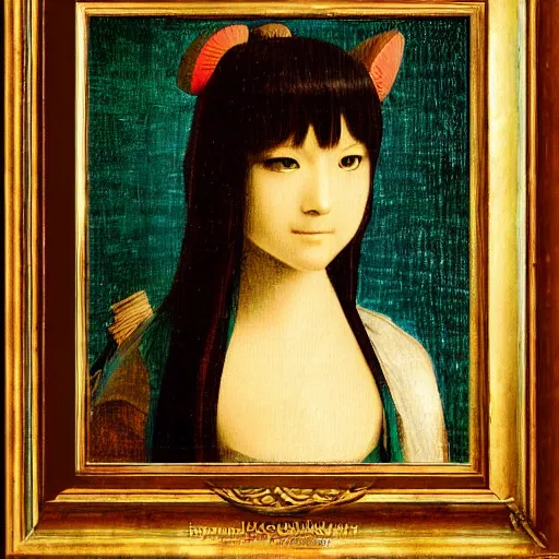 Prompt: hatsune miku in the style of leonardo da vinci, oil painting