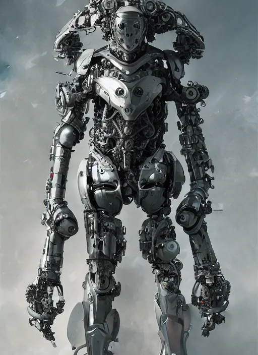 Image similar to portrait of a futuristic silver armored knight district 9 cyborg, in the style of annihilation, modern fine art, fractal, intricate, elegant, highly detailed, digital photography, subsurface scattering, by jheronimus bosch and greg rutkowski,