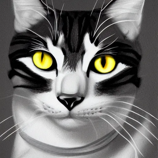 Prompt: painted portrait of a cat, in monochrome