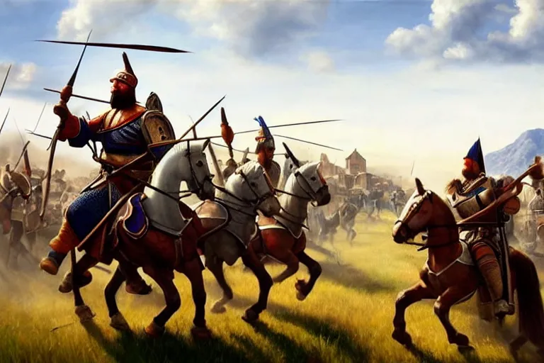 Prompt: ( ( a beautiful 8 k photorealistic masterpiece oil painting ) ( of ( man stuck in the age of empires 2 game ) ( knights and archers are chasing him ) ) ( hyperrealism ) ( 1 6 k ) ( trending on artstation )