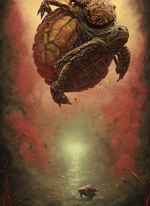 Image similar to the mock turtle, death tarot card, highly detailed, cinematic, 8 k, by megan duncanson, benjamin lacombe, adrian borda, stanley artgermm, tom bagshaw, craig mullins, carne griffiths, ayami kojima, beksinski, giger, trending on deviantart, hyper detailed, horror, full of colour