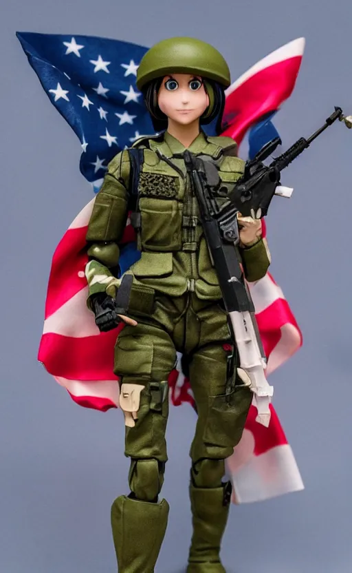 Prompt: ash arms, toy photo, realistic face, army uniform, portrait of the action figure of a girl, anime character anatomy, 3d printed, plastic and fabric, figma by good smile company, collection product, dirt and smoke background, navy flags, realistic military gear, 70mm lens, hard surfaces, photo taken by professional photographer, trending on Twitter, symbology, 4k resolution, low saturation, realistic tank addons