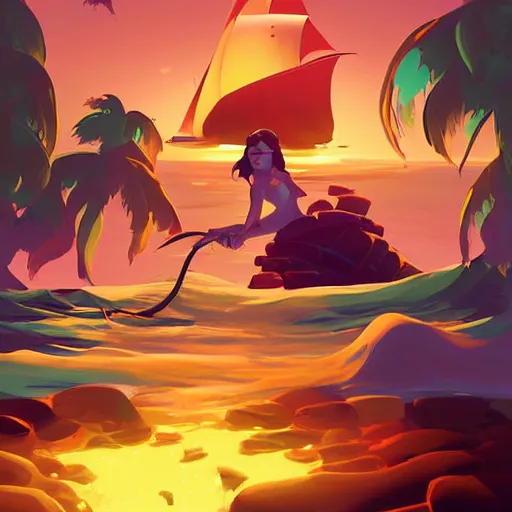 Image similar to painting mermaid treasure on sea of thieves game avatar hero smooth face median photoshop filter cutout vector, behance hd by jesper ejsing, by rhads, makoto shinkai and lois van baarle, ilya kuvshinov, rossdraws global illumination