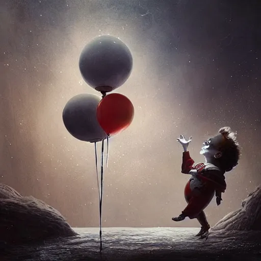 Prompt: michal karcz surrealism painting of pennywise floating in space. , horror theme, detailed, elegant, intricate, 4k, Renaissance painting