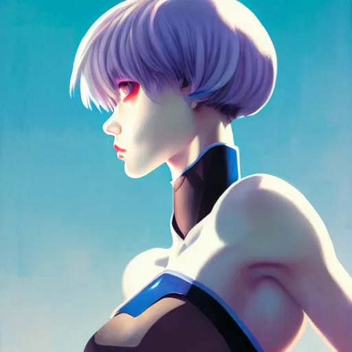 Prompt: portrait of Rei Ayanami, League of Legend illustration, asymmetrical, profile picture, Organic Painting, sunny day, Matte Painting, bold shapes, hard edges, street art, trending on artstation, by Sam Youn and Gil Elvgren and Sachin Teng