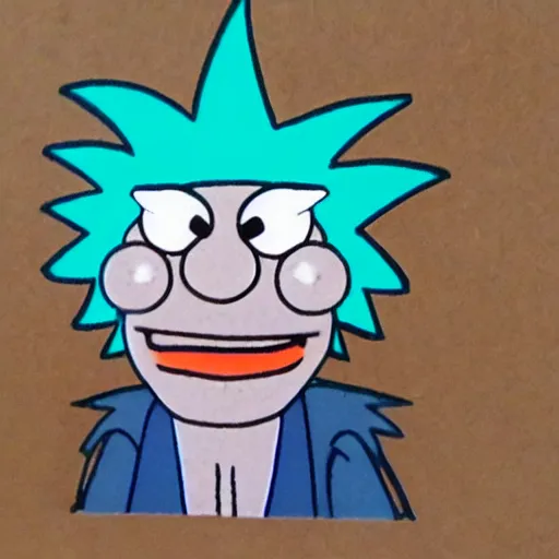 Prompt: Rick Sanchez in the style of a muppet