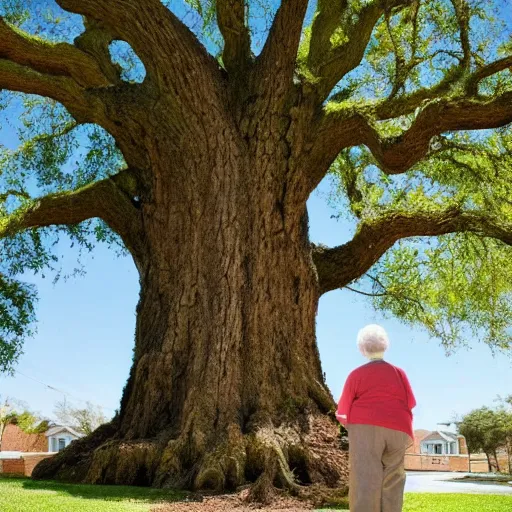 Prompt: an oak tree growing out of a person in a nursing home