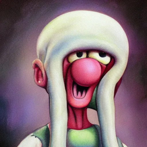 Prompt: squidward realistic painting