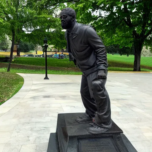 Image similar to marble statue of coach Tomlin in a park