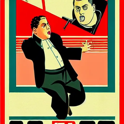 Image similar to how will we capture famous actor jonah hill? he is is causing trouble in this region. How do we stop him? NO JONAH HILLS ALLOWED. JONAH HILL is the subject of this ukiyo-e hellfire eternal damnation catholic strict propaganda poster rules religious. WE RULE WITH AN IRON FIST. mussolini. Dictatorship. Fear. 1940s propaganda poster. ANTI JONAH HILL. 🚫 🚫 JONAH HILL. POPE. art by joe mugnaini. art by dmitry moor. Art by Alfred Leete.