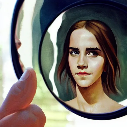 Prompt: “ a realistic painting of emma watson portrait viewed through a fun house mirror, unreal engine, trending on artstation, melting ”