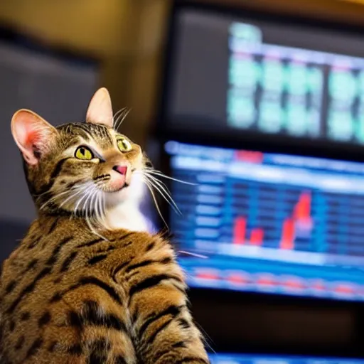 Image similar to photo of anthropomorphic cat trading stocks