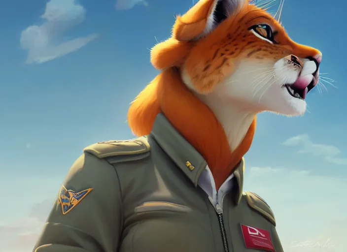 Image similar to character portrait feature of the anthro female anthropomorphic puma fursona wearing airline pilot outfit uniform professional pilot for delta airlines character design stylized by charlie bowater, ross tran, artgerm, and makoto shinkai, detailed, soft lighting, rendered in octane