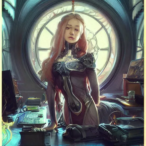 Image similar to an IT Cat who is a nerd, surrounded by Computers, D&D, fantasy, intricate, cinematic lighting, highly detailed, digital painting, artstation, concept art, smooth, sharp focus, illustration, art by Artgerm and Greg Rutkowski and Alphonse Mucha