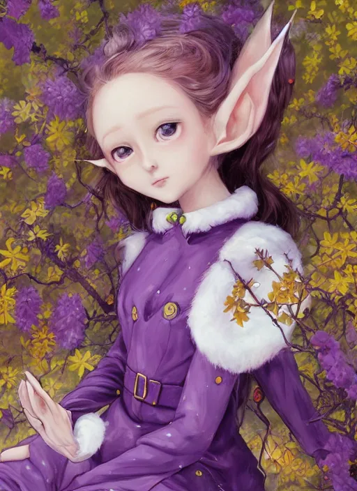 Prompt: little elf girl, santa claus suit, soft hair. light color palate, purple, yellow and white. detailed soft painting, ayami kojima, made in abyss, anatomically correct, ilya kuvshinov, inspired in balthus, high detailed face anime, vogue magazine, glorious composition, mobile wallpaper