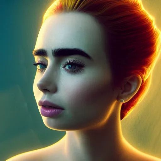 Prompt: a beautiful blonde queen girl lily collins, floating under the deep dream water, beautiful smooth soft light + white petal, oil paint, octane render, unreal engine 5, closeup, 4 k, highly detailed, instagram,