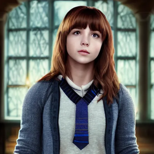 Prompt: A 4k portrait photo of Max Caulfield on the Ravenclaw common room in Hogwarts