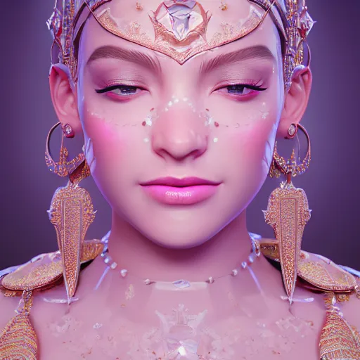 Image similar to portrait of wonderful princess of diamonds with fair skin, ornate, 8 k, gorgeous, intricate, detailed, glowing white accent lighting, dramatic lighting, octane render