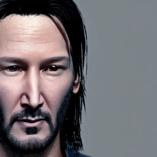 Image similar to render of a beautiful 3d Keanu Reaves, hyperdetailed medium shot, Unreal engine 4k