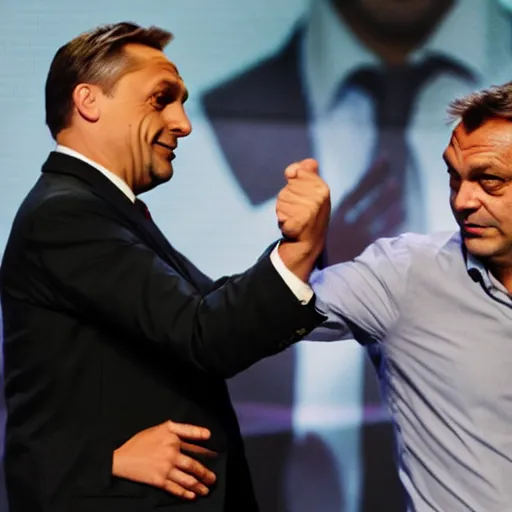 Image similar to Viktor Orban fighting Ryan Gosling