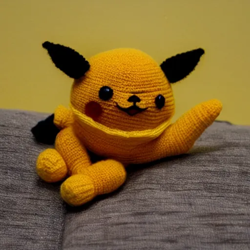 Image similar to a knitted Pikachu
